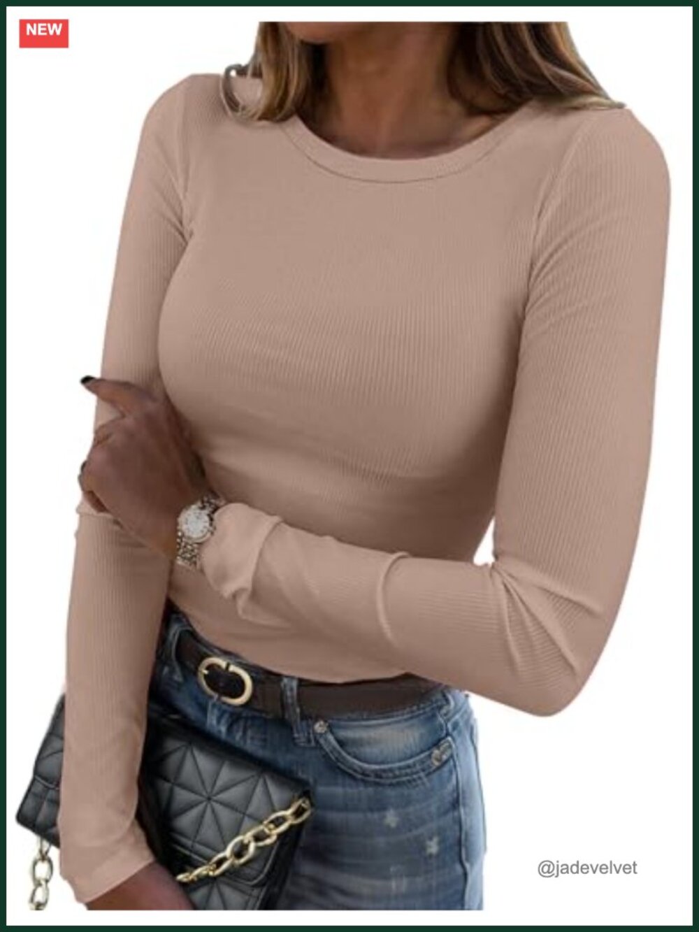 Women's Long Sleeve Ribbed Slim Fit Crewneck Basic Tee
